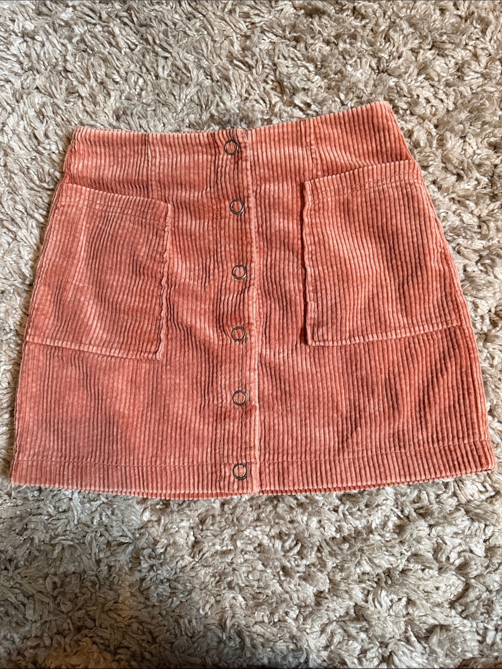 Honey Punch Rust Pink Corduroy Button-Front Mini Skirt - Size XS